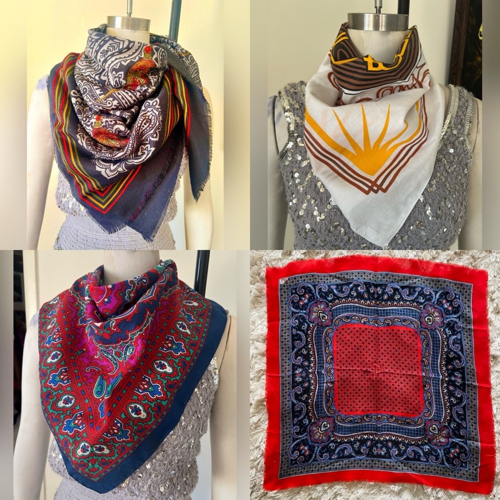 Vintage Womens Paisley & Patterned Square Scarves - Multicolor lot of 4